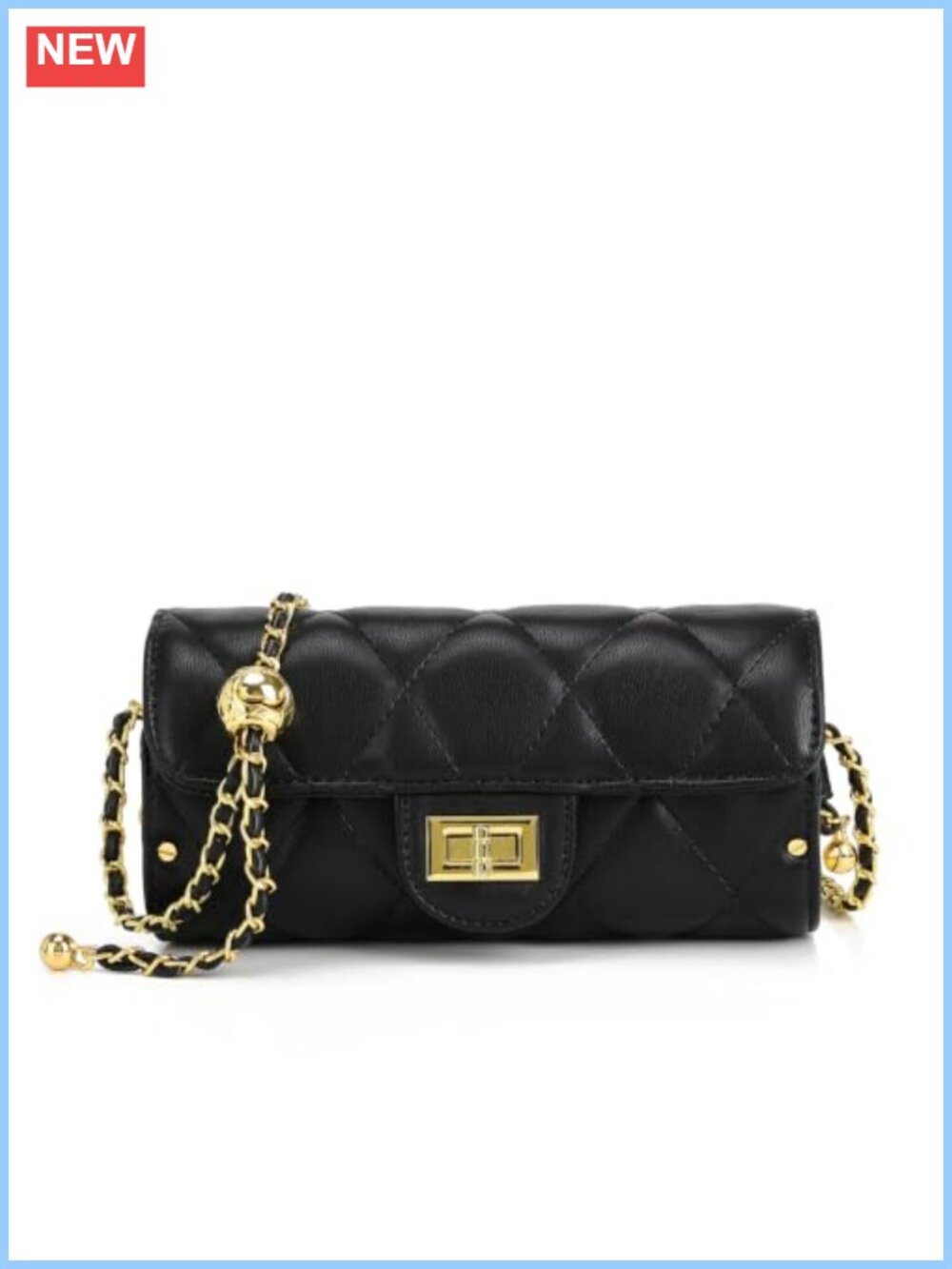 Quilted Crossbody Bag with Gold-Tone Chain Strap Flap Front